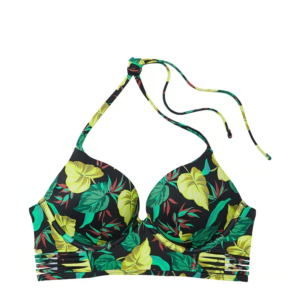 Victoria's Secret Swim Bombshell Push-Up 32D Large String Bikini  Cheeky Leaves